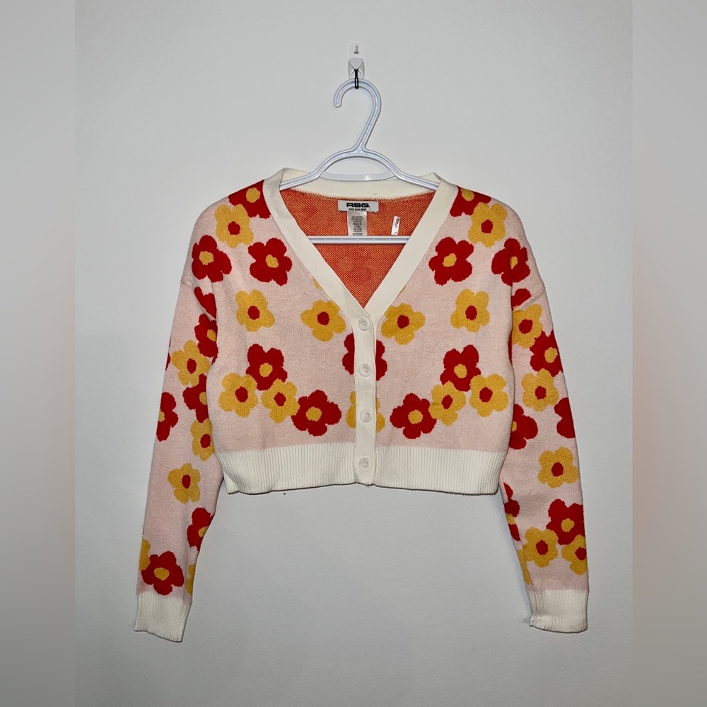 Retro Flower Print Button Up Cardigan Sweater